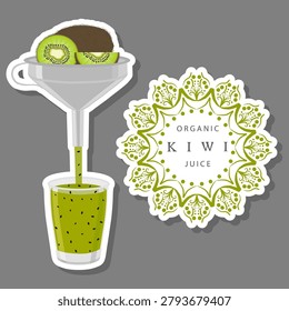 Illustration on theme big set different types juice kiwi in glass cup, juice kiwi pattern consisting of collection organic beverage to glass cup, bright glass cup with tasty kiwi juice