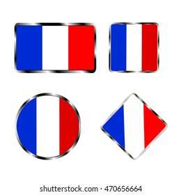 illustration on theme big set icons of flag country France closeup on white background. France pattern consisting of kit labels for map geography european republic. Colorful symbol France.