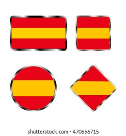 illustration on theme big set icons of flag country Spain closeup on white background. Spain pattern consisting of kit labels for map geography european republic. Colorful symbol Spain.