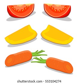 Illustration on theme big set different types vegetables, carrot and other isolated on white background. Vegetable pattern consisting of raw long carrot. Eat fresh vegetable carrot to health.
