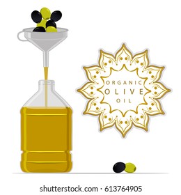 Illustration on theme big set different shape jar with cap from liquid olive oil. Jar consisting of collectible natural food olive, accessory for natural oil. Drink fresh olive oil of original eco jar