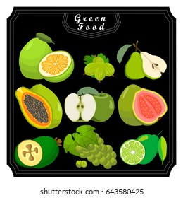 Illustration on theme big set different types fruits, guava and other isolated on white background. Fruit pattern consisting of menu raw tasty product guava. Eat fresh colorful fruit guava to health.