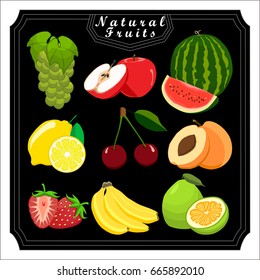 Illustration on theme big set different types fruits, apricot and other isolated on white background. Fruit pattern consisting of menu raw tasty product apricot. Eat fresh fruit apricot to health.