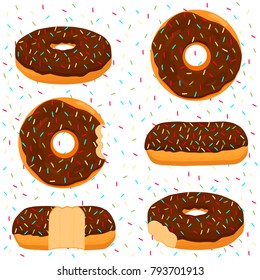 Illustration on theme big set different types sticky donuts, sweet doughnuts various size, donut pattern consisting of collection organic doughnuts from sticky pastry, sticky donuts is yummy doughnuts