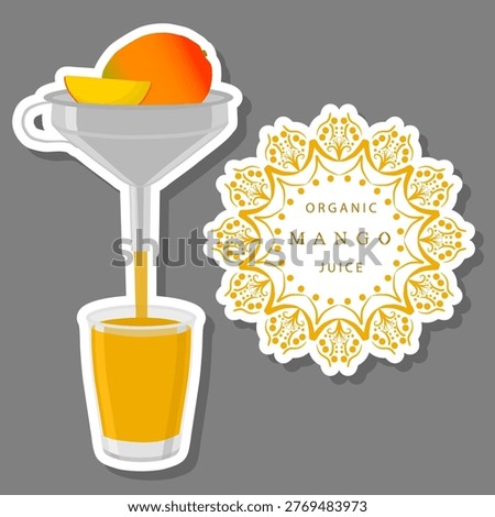Illustration on theme big set different types juice mango in glass cup, juice mango pattern consisting of collection organic beverage to glass cup, bright glass cup with tasty mango juice