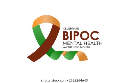 Illustration on the theme of Bipoc mental health awareness month July poster design. Holiday concept. African-American woman and text minority mental health awareness month. Realistic ribbon.