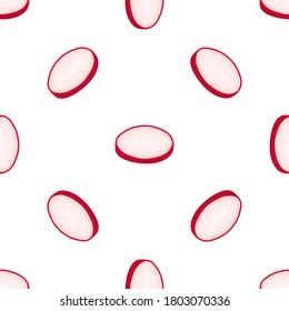 Illustration on theme of bright pattern red radish, vegetable root for seal. Vegetable pattern consisting of beautiful red radish, many root. Simple colorful vegetable pattern from root red radish.