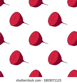 Illustration on theme of bright pattern sugar beet, vegetable root for seal. Vegetable pattern consisting of beautiful beet, many sugar root. Simple colorful vegetable pattern from root sugar beet.