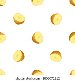 Illustration on theme of bright pattern brown potato, vegetable batat for seal. Vegetable pattern consisting of beautiful potato, many batat. Simple colorful vegetable pattern from batat dark potato.