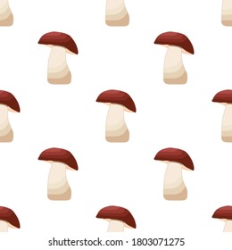 Illustration on theme of bright pattern brown mushroom, vegetable porcini for seal. Vegetable pattern consisting of beautiful mushroom, many porcini. Simple vegetable pattern from porcini mushroom.