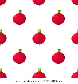 Illustration on theme of bright pattern red radish, vegetable root for seal. Vegetable pattern consisting of beautiful red radish, many root. Simple colorful vegetable pattern from root red radish.