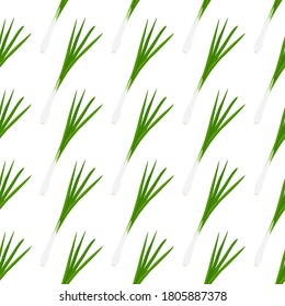 Illustration on theme of bright pattern green onion, vegetable root for seal. Vegetable pattern consisting of beautiful green onion, many root. Simple colorful vegetable pattern from root green onion.