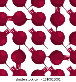 Illustration on theme of bright pattern sugar beet, vegetable root for seal. Vegetable pattern consisting of beautiful beet, many sugar root. Simple colorful vegetable pattern from root sugar beet.