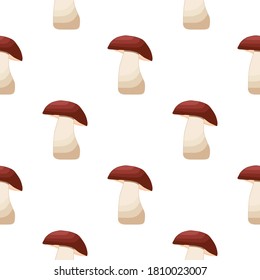 Illustration on theme of bright pattern brown mushroom, vegetable porcini for seal. Vegetable pattern consisting of beautiful mushroom, many porcini. Simple vegetable pattern from porcini mushroom.