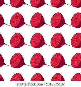 Illustration on theme of bright pattern sugar beet, vegetable root for seal. Vegetable pattern consisting of beautiful beet, many sugar root. Simple colorful vegetable pattern from root sugar beet.