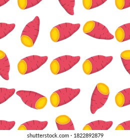 Illustration on theme of bright pattern sweet potato, vegetable yam for seal. Vegetable pattern consisting of beautiful sweet potato, many yam. Simple colorful vegetable pattern from yam sweet potato.
