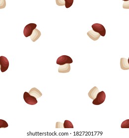 Illustration on theme of bright pattern brown mushroom, vegetable porcini for seal. Vegetable pattern consisting of beautiful mushroom, many porcini. Simple vegetable pattern from porcini mushroom.