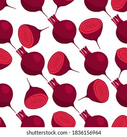 Illustration on theme of bright pattern sugar beet, vegetable root for seal. Vegetable pattern consisting of beautiful beet, many sugar root. Simple colorful vegetable pattern from root sugar beet.