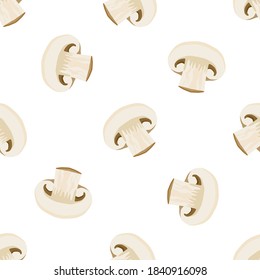 Illustration on theme of bright pattern mushroom, vegetable champignon for seal. Vegetable pattern consisting of beautiful mushroom, many champignon. Simple vegetable pattern from champignon mushroom.