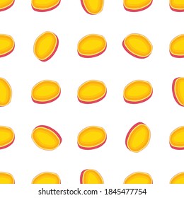 Illustration on theme of bright pattern sweet potato, vegetable yam for seal. Vegetable pattern consisting of beautiful sweet potato, many yam. Simple colorful vegetable pattern from yam sweet potato.