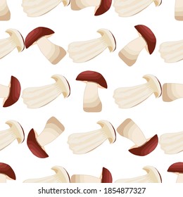 Illustration on theme of bright pattern brown mushroom, vegetable porcini for seal. Vegetable pattern consisting of beautiful mushroom, many porcini. Simple vegetable pattern from porcini mushroom.