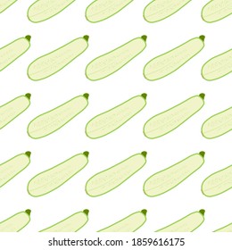 Illustration on theme of bright pattern zucchini, vegetable squash for seal. Vegetable pattern consisting of beautiful zucchini, many squash. Simple colorful vegetable pattern from squash zucchini.
