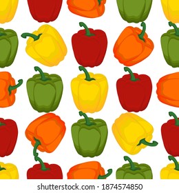 Illustration on theme of bright pattern bell pepper, vegetable capsicum for seal. Vegetable pattern of beautiful bell pepper, many capsicum. Simple colorful vegetable pattern from capsicum bell pepper
