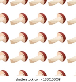Illustration on theme of bright pattern brown mushroom, vegetable porcini for seal. Vegetable pattern consisting of beautiful mushroom, many porcini. Simple vegetable pattern from porcini mushroom.