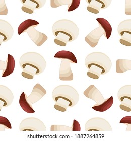 Illustration on theme of bright pattern mushroom, vegetable champignon for seal. Vegetable pattern consisting of beautiful mushroom, many champignon. Simple vegetable pattern from champignon mushroom.