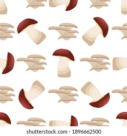 Illustration on theme of bright pattern brown mushroom, vegetable porcini for seal. Vegetable pattern consisting of beautiful mushroom, many porcini. Simple vegetable pattern from porcini mushroom.