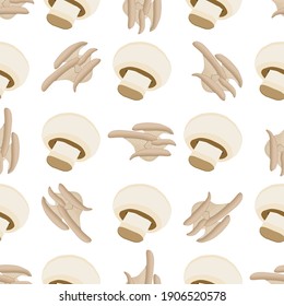 Illustration on theme of bright pattern mushroom, vegetable champignon for seal. Vegetable pattern consisting of beautiful mushroom, many champignon. Simple vegetable pattern from champignon mushroom.