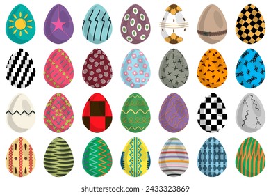 Illustration on theme celebration holiday Easter with hunt colorful bright eggs, set consisting of hunt different Easter eggs, set hunt beautiful Easter eggs are main accessory at abstract background
