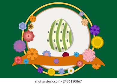 Illustration on theme celebration holiday Easter with hunt colorful bright eggs, banner consisting of hunt different Easter eggs, hunt beautiful Easter eggs are main accessory at abstract background