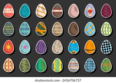 Illustration on theme celebration holiday Easter with hunt colorful bright eggs, set consisting of hunt different Easter eggs, set hunt beautiful Easter eggs are main accessory at abstract background