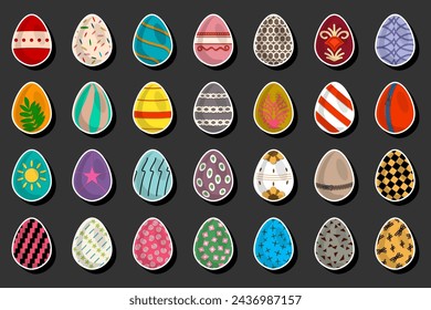 Illustration on theme celebration holiday Easter with hunt colorful bright eggs, set consisting of hunt different Easter eggs, set hunt beautiful Easter eggs are main accessory at abstract background