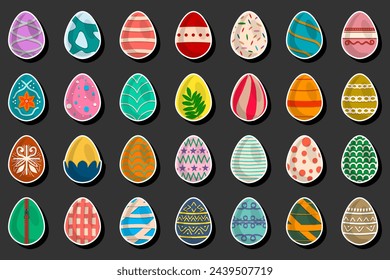 Illustration on theme celebration holiday Easter with hunt colorful bright eggs, set consisting of hunt different Easter eggs, set hunt beautiful Easter eggs are main accessory at abstract background
