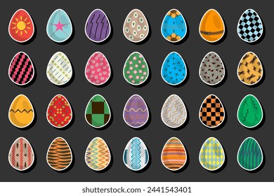 Illustration on theme celebration holiday Easter with hunt colorful bright eggs, set consisting of hunt different Easter eggs, set hunt beautiful Easter eggs are main accessory at abstract background
