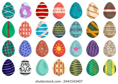 Ilustración sobre la celebración temática de la fiesta de Pascua con la caza de coloridos huevos brillantes, conjunto que consiste en la caza de diferentes huevos de Pascua, conjunto de la caza de hermosos huevos de Pascua son el accesorio principal en el fondo abstracto