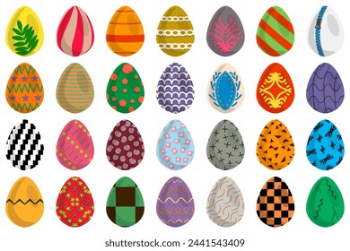 Illustration on theme celebration holiday Easter with hunt colorful bright eggs, set consisting of hunt different Easter eggs, set hunt beautiful Easter eggs are main accessory at abstract background