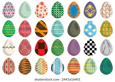 Illustration on theme celebration holiday Easter with hunt colorful bright eggs, set consisting of hunt different Easter eggs, set hunt beautiful Easter eggs are main accessory at abstract background