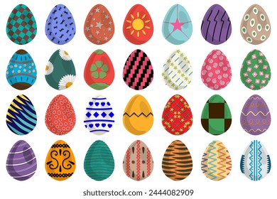 Illustration on theme celebration holiday Easter with hunt colorful bright eggs, set consisting of hunt different Easter eggs, set hunt beautiful Easter eggs are main accessory at abstract background
