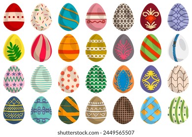 Illustration on theme celebration holiday Easter with hunt colorful bright eggs, set consisting of hunt different Easter eggs, set hunt beautiful Easter eggs are main accessory at abstract background