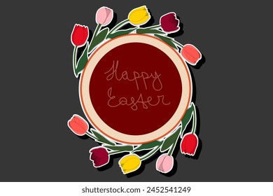 Illustration on theme celebration holiday Easter with hunt colorful bright eggs, banner consisting of hunt different Easter eggs, hunt beautiful Easter eggs are main accessory at abstract background