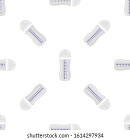 Illustration on theme colored kit baby milk in clear bottle with rubber pacifier. Baby milk bottle consisting of collection to newborn, good pacifier. Pacifier in milk bottle it baby care equipment.