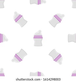 Illustration on theme colored kit baby milk in clear bottle with rubber pacifier. Baby milk bottle consisting of collection to newborn, good pacifier. Pacifier in milk bottle it baby care equipment.