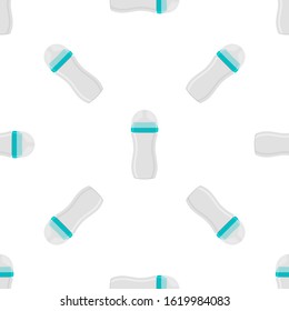 Illustration on theme colored kit baby milk in clear bottle with rubber pacifier. Baby milk bottle consisting of collection to newborn, good pacifier. Pacifier in milk bottle it baby care equipment.