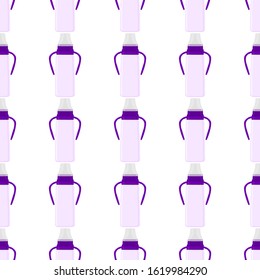 Illustration on theme colored kit baby milk in clear bottle with rubber pacifier. Baby milk bottle consisting of collection to newborn, good pacifier. Pacifier in milk bottle it baby care equipment.