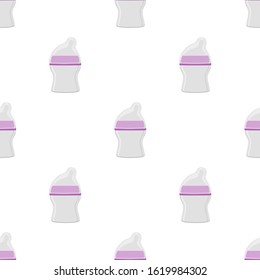 Illustration on theme colored kit baby milk in clear bottle with rubber pacifier. Baby milk bottle consisting of collection to newborn, good pacifier. Pacifier in milk bottle it baby care equipment.