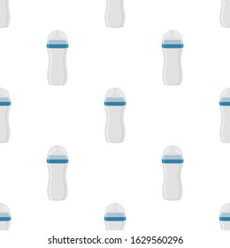 Illustration on theme colored kit baby milk in clear bottle with rubber pacifier. Baby milk bottle consisting of collection to newborn, good pacifier. Pacifier in milk bottle it baby care equipment.
