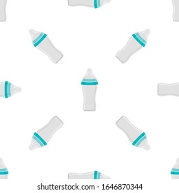 Illustration auf Thema bunte Kit Babymilch in klare Flasche mit Gummi-Pazifik. Babymilchflasche, bestehend aus der Sammlung bis zum Neugeborenen, guter Pazifik. Pazifischer in Milchflasche es Babypflegegerät.